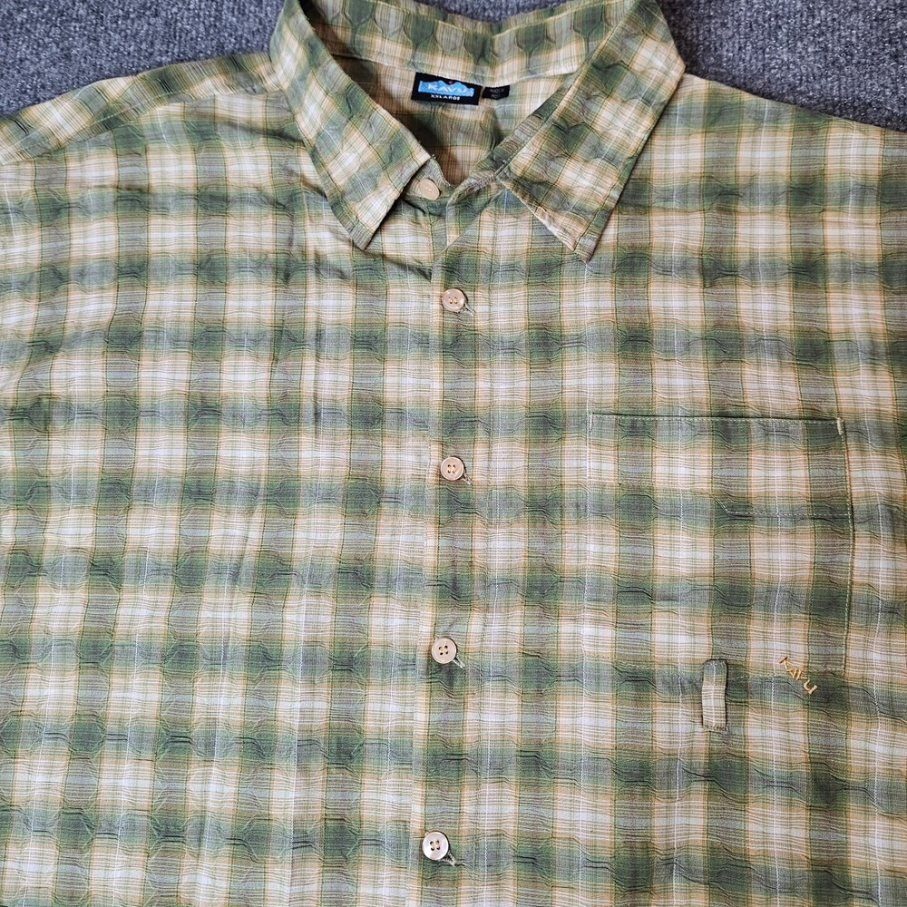 Kavu Mens Button Up Shirt Size XXL Short Sleeve Plaid Check Outdoors Hiking